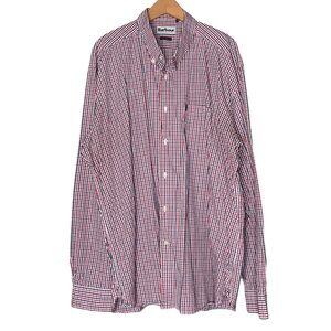 Barbour Check Collared Button Down Shirt Cotton Red Blue Long Sleeve Men's XXL